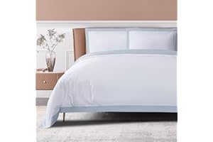 THE COTTON & SILK® 100% Luxury Long-Staple Cotton Duvet Cover - Soft & Breathable - Include 1 Duvet Cover with Corner Ties & Hidden Zipper - White + Misty Blue, King/California King Size