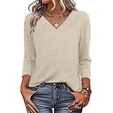 WIHOLL Womens Tops 3/4 Sleeve Dressy Casual Shirts Fall Outfits Travel Vacation Plus Size Spring Clothes