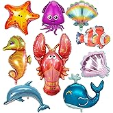 9 Pcs Under The Sea Animal Balloons,Sea Creature Fish Dolphin Ocean Foil Balloon,Ocean Theme Party Decorations