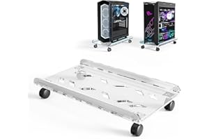 CABTE Computer Tower Stand, Acrylic Mobile CPU Stand with 4 Rolling Caster Wheels, 3-Color Adjustable LED Lighting Computer Host Bracket PC Tower Stand Fits Most PC Under Desk (3-Color Lighting)