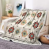 Southwestern Throw Blanket, Western Native American Tribal Navajo Boho Soft Warm Cozy Plush Comfy Blanket for Couch Bed Sofa, Aztec Geometric Fleece Flannel Throws for Living Room Bedroom 50X60IN