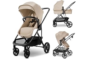 MAMA & BABY Rovee 2-in-1 Baby Stroller, Convertible Infant & Toddler Stroller with Reversible Seat, Large UPF 50+ Sun Canopy, Foldable Stroller with Shock-Absorbing Wheels & Storage Basket