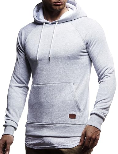 LEIF NELSON Herren Kapuzenpullover Slim Fit Baumwolle-Anteil | Moderner weißer Herren Hoodie-Sweatshirt-Pulli Langarm | Herre