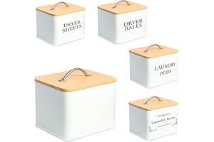 ZOES HOMEWARE Farmhouse Laundry Organization & Storage | Dryer Sheet Holder with Bamboo Lid | Laundry Room Essentials | Minimalist Boho Themed Decor