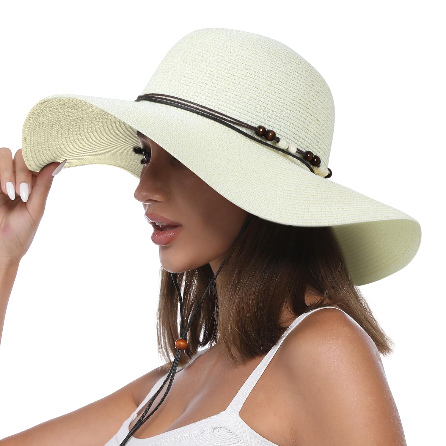 Photo 1 of Creekstone Womens Floppy Straw Sun Hat Wide Brim UPF 50 Sun Protection Packable Summer Beach Hats with Wind Lanyard (US, Alpha, Large, Ivory)
