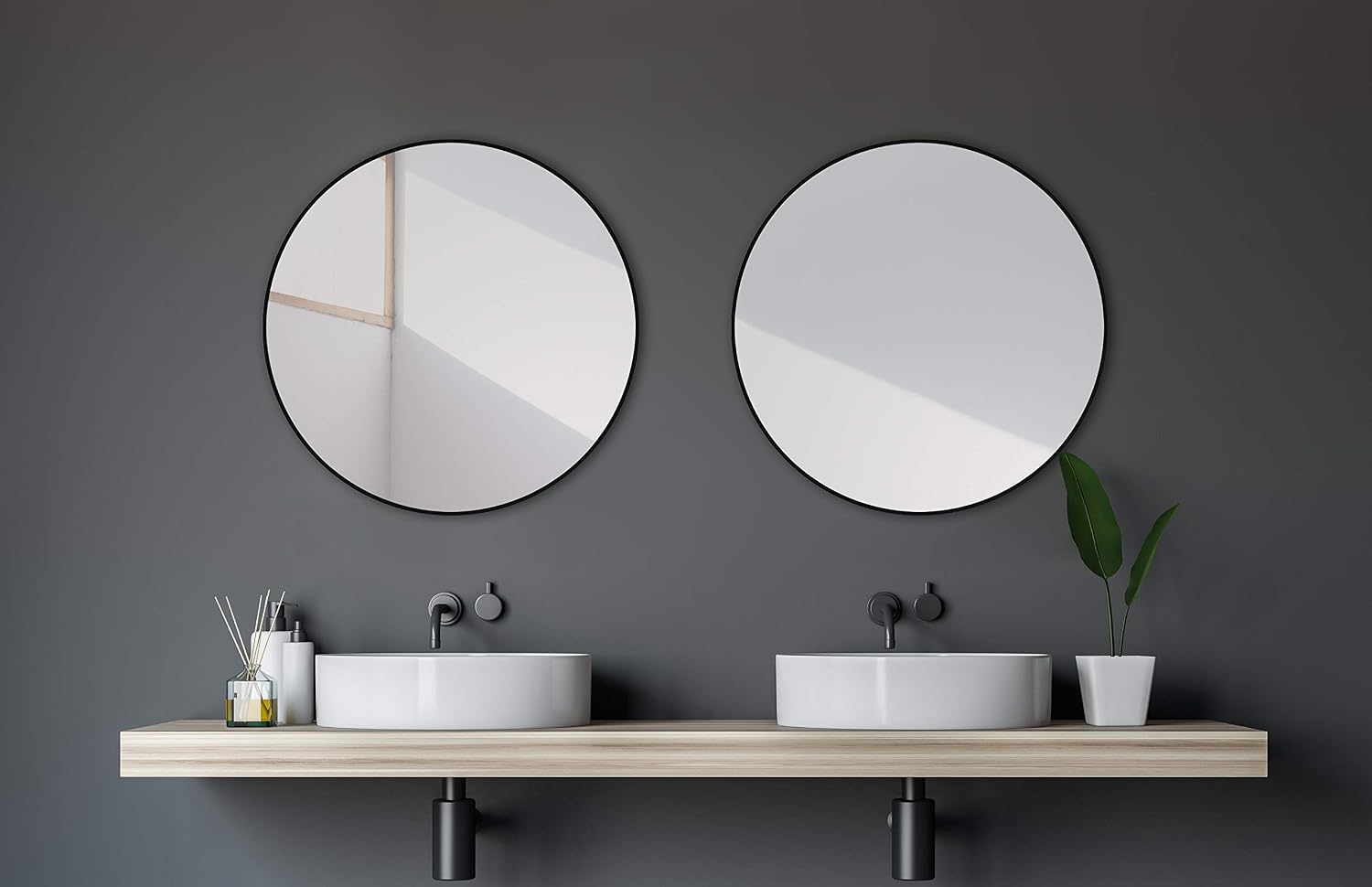 Talos Black Circle Design Wall Mirror, Aluminium Frame, Matt Black, 60 cm, Hochwertiger Aluminiumrahmen in Matt Schwarz, 60L x 60W cm
