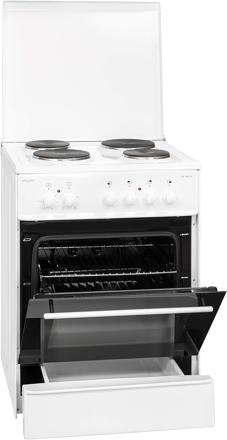Exquisit Standherd EH 10.6-4 | Elektro-Standherd | 60 cm | Glaskeramik-Kochfeld | 65 cm Garraum | Weiß