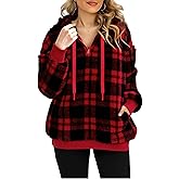 MYHALF Womens Sherpa Pullover Oversized Fuzzy Hoodie with Pockets Double Fleece Sweatshirt Plaid Fluffy Coat Winter Outerwear