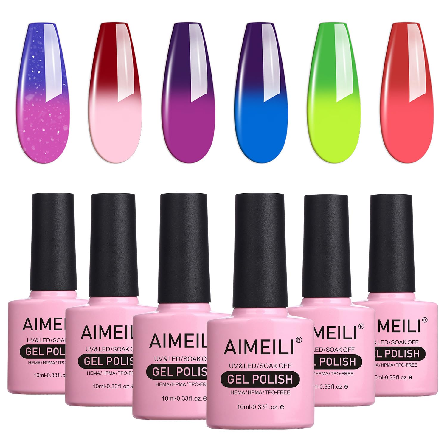 AIMEILI Soak Off UV LED Temperature Colour Changing Chameleon Gel Nail Polish Multicolour/Mix Colour/Combo Colour Set Of 6pcs X 10ml - Kit 15