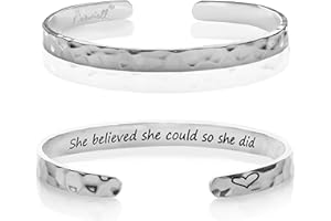 Carviell Engraved Cuff Bracelets for Women – Inspirational, Friendship, Love, Mom, Daughter, Sister, Christian, Graduation, Memorial & Wedding Gifts – 80+ Phrases – Stainless Steel, Gift-Ready
