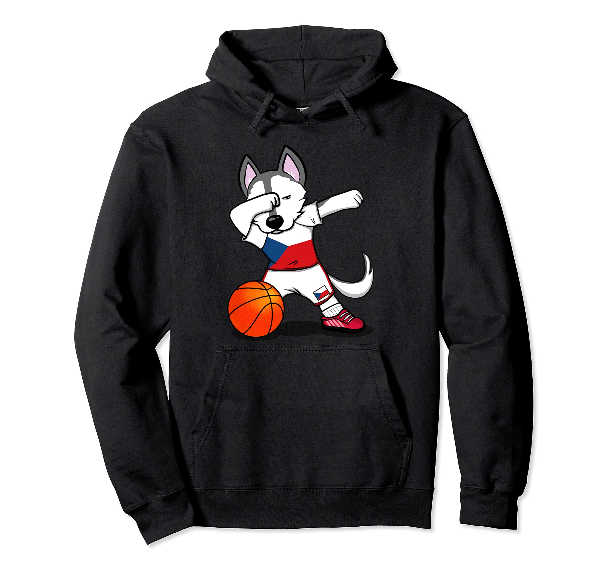 Dabbing Husky Dog Czech Republic Basketball Fans Jersey Flag Pullover Hoodie