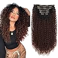 BHF 26 inch Kinky Curly Clip In Hair Extension, Double Weft Full Head Japanese Heat Resistance Fiber 140g Synthetic Hair Extensions For Women 7pieces (#t1b/33)