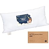 Toddler Pillow with Pillowcase, 10x18 My Little Dreamy Pillow, Soft White | Organic Cotton Pillowcase, Small Kids Pillow for Sleeping, Travel Bed Pillow, Soft Breathable, Machine Washable, Toddlers 2-5
