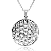 Mimi Sterling Silver Flower of Life Mandala 27 mm Round Pendant Necklace, 18 inches
