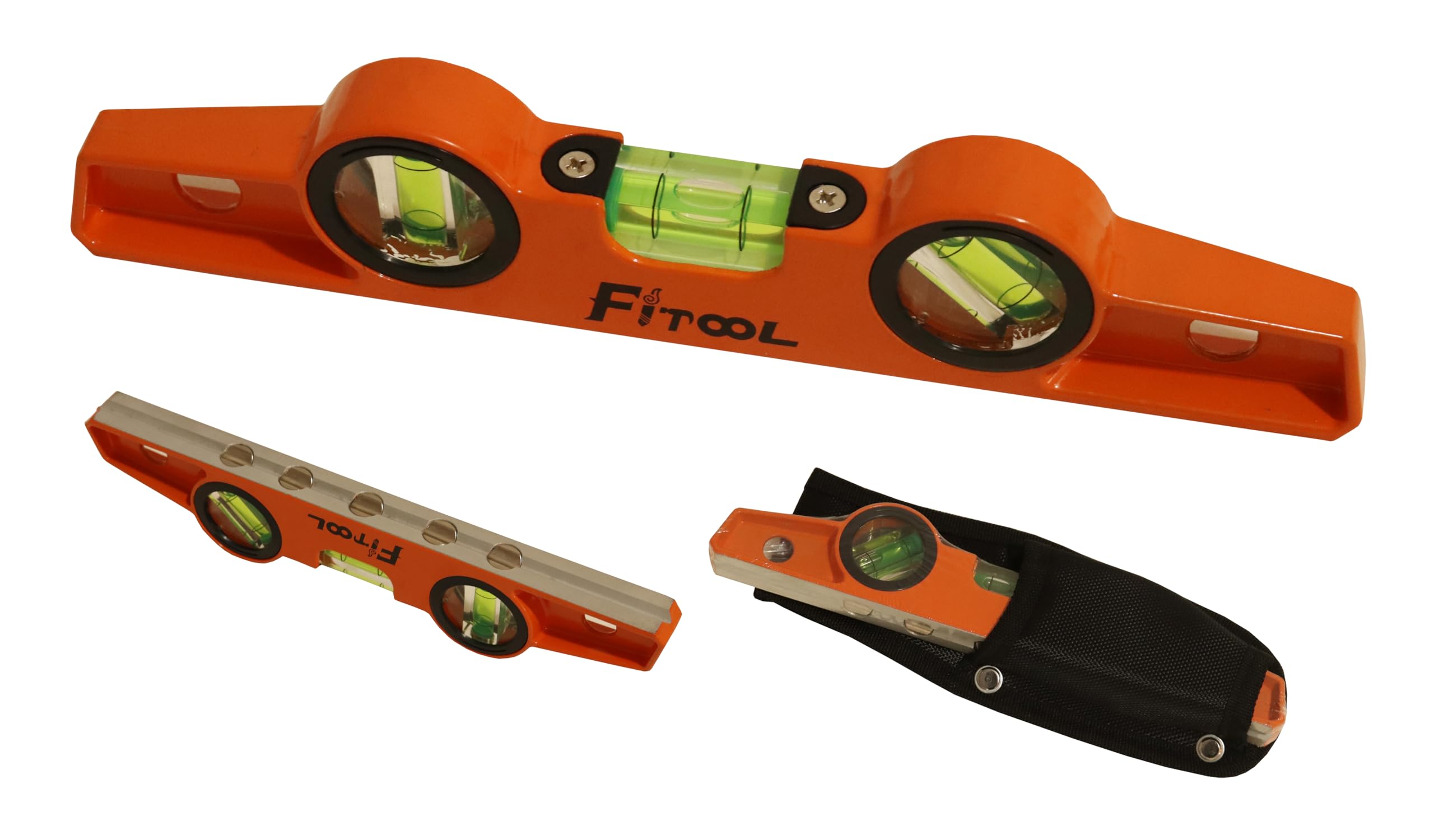Photo 1 of Professional Magnetic Scaffolding Spirit Level 10-Inch, Milling V-groove Base with 5 Strong Rare Earth Magnets for Superior Gripping Power, Die Cast Magnetic Torpedo Level 250MM and Holster