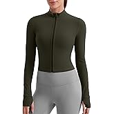 CRZ YOGA Butterluxe Cropped Athletic Jackets for Women - Full Zip Up Track Tops with Thumb Holes Pockets