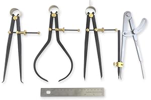 Taytools 776636 Deluxe 5 Piece Measuring Set/Kit with 8-inch Spring Dividers, Inside & Outside Calipers, Pocket Rule and Firm Joint Dividers/Compass with Carbide Scriber