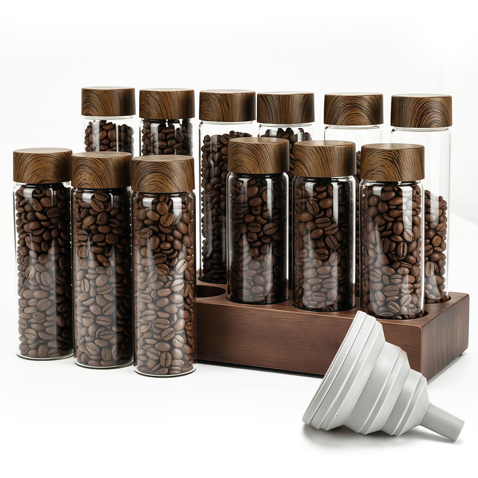 Primst Single Dose Coffee Bean Storage Tubes, 12 Tubes Coffee Bean Cellars Coffee Storage Containers Sealed Dosing Glass Vials for Tea, Coffee, Spices (short)