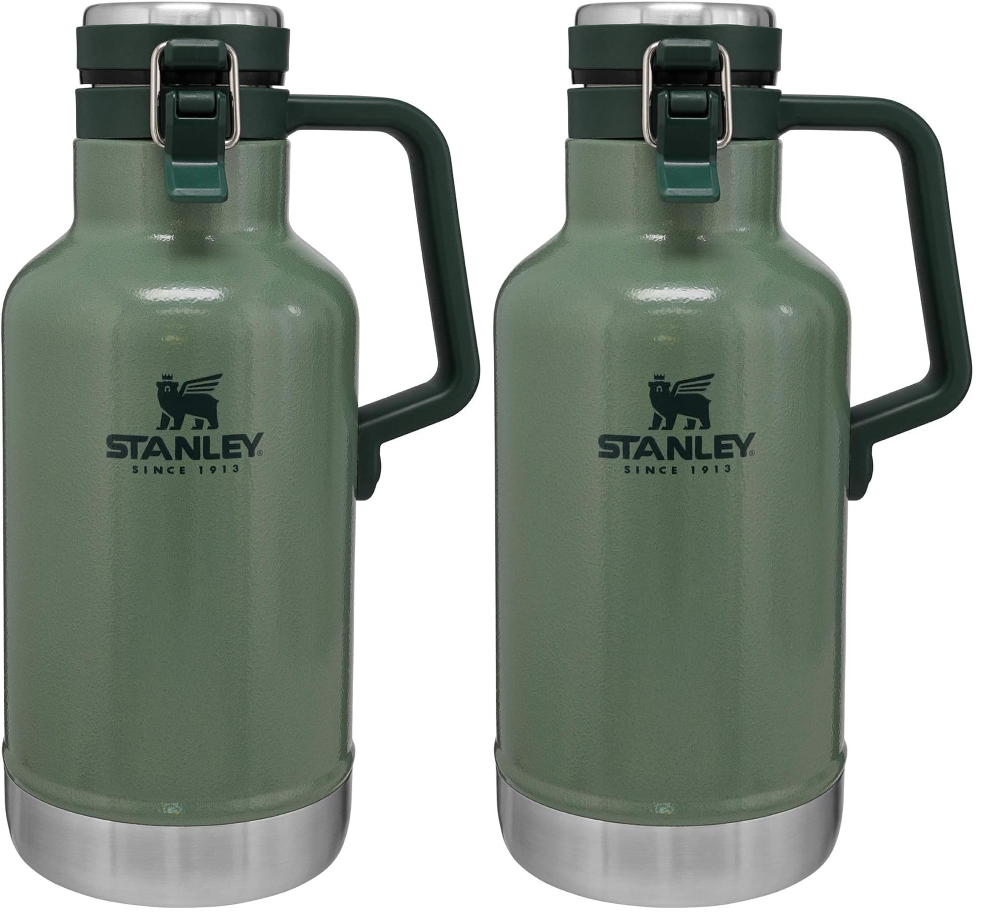 Stanley Classic Easy-Pour Growler 64 oz Keeps Beer Cold or Coffee Hot Leakproof Steel Lined Lid and Easy to Carry Handle Insulated Stainless Steel BPA-Free Green (Pack of 2) Image