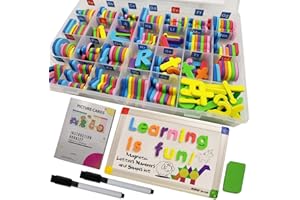 KOKO AROMA 291Pcs ABC Magnets Board Magnetic Letters Numbers and Shapes Maker for Kids and Toddlers with Storage Double-Side Drawing Whiteboard Uppercase Lowercase Foam Alphabets Games Set
