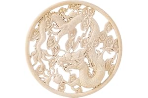 EQGWFZ 1Pcs Round Wood Appliques and Onlays Decorative Wood Appliques DIY Wood Carved Appliques for Bed Door Wall Fireplace Cabinet Wardrobe Furniture Decoration(01,12x12cm/4.72x4.72inch)