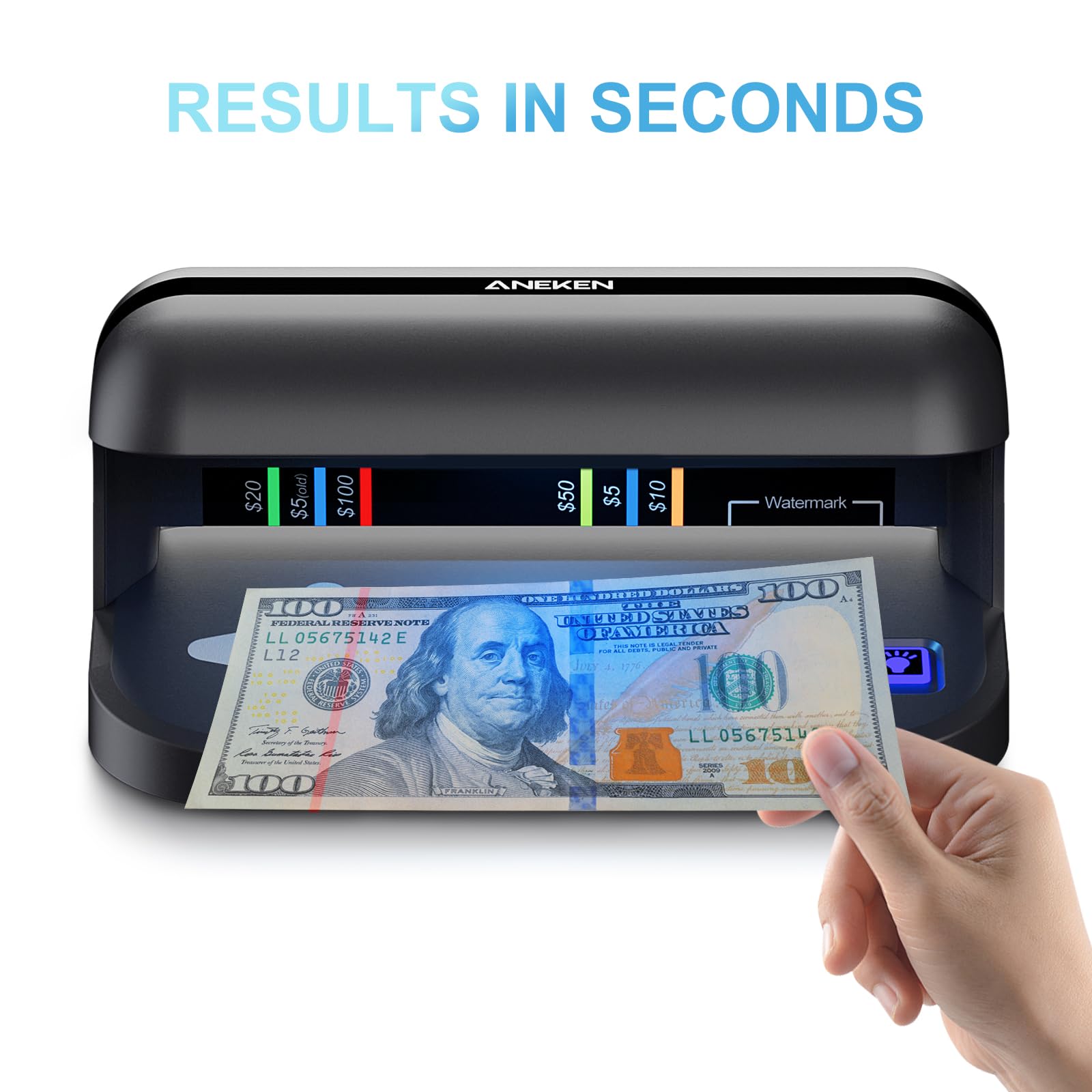 Aneken AL-17 Counterfeit Bill Detector with UV LED Light, Advanced UV Counterfeit Money Detector with Card & ID Detection, Suitable for All Currencies in The World