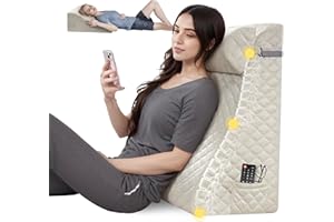 Daneey Bed Wedge Pillow, Reading Pillow Adult, Wedge Pillow for Sleeping, Back Pillow for Sitting in Bed with Adjustable Roller, Foam Wedge Pillow for Neck, Lumbar, Back, Light Brown, Velvet