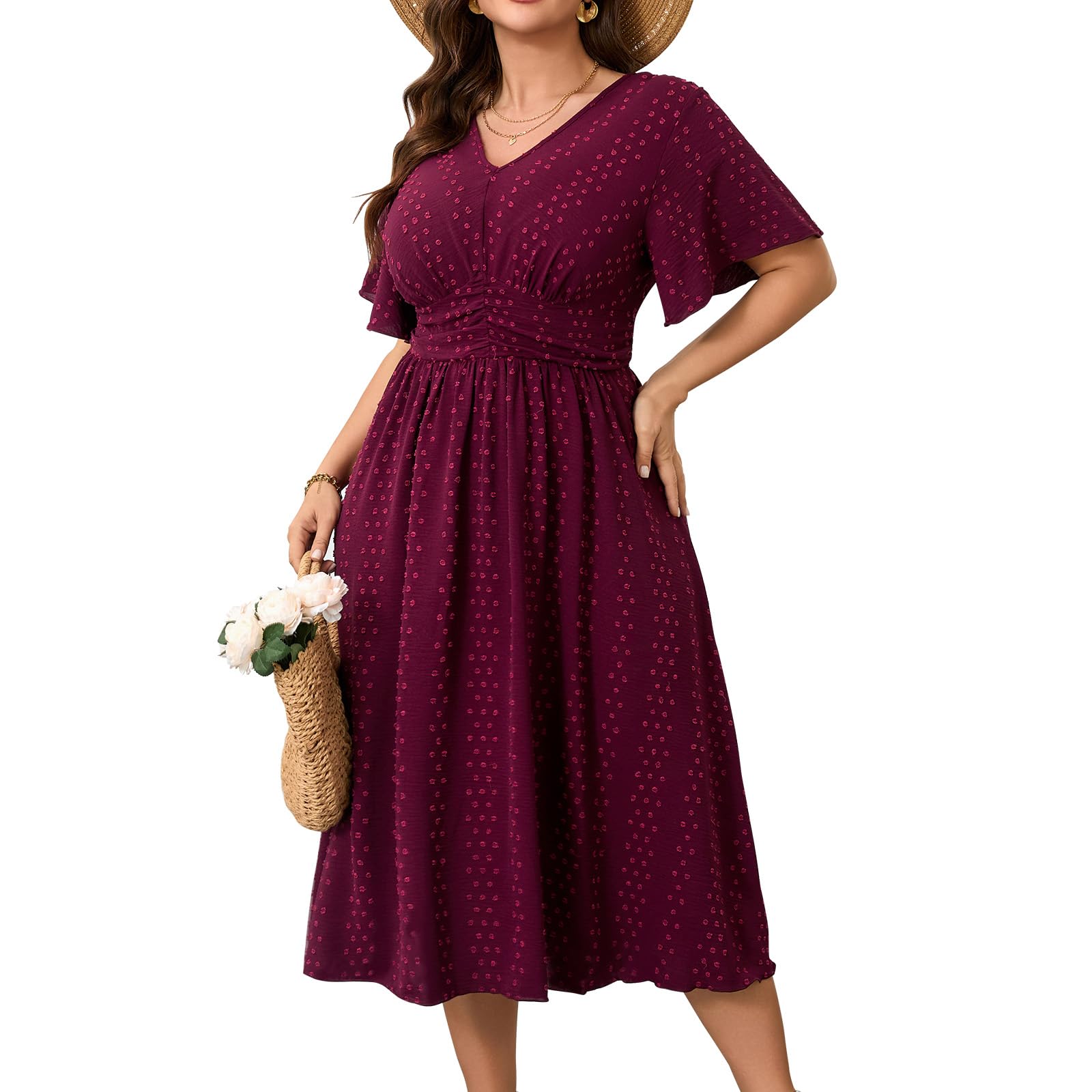RWJ Women's Plus Size Maxi Dress Flutter Casual V