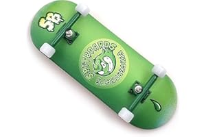 SPITBOARDS 34mm x 96mm Pro Fingerboard Set-Up (Complete) | Real Wood Deck | Pro Trucks with Lock-Nuts and Pro Bushings | Polyurethane Pro Wheels with Bearings | Round Emblem (Green Version)