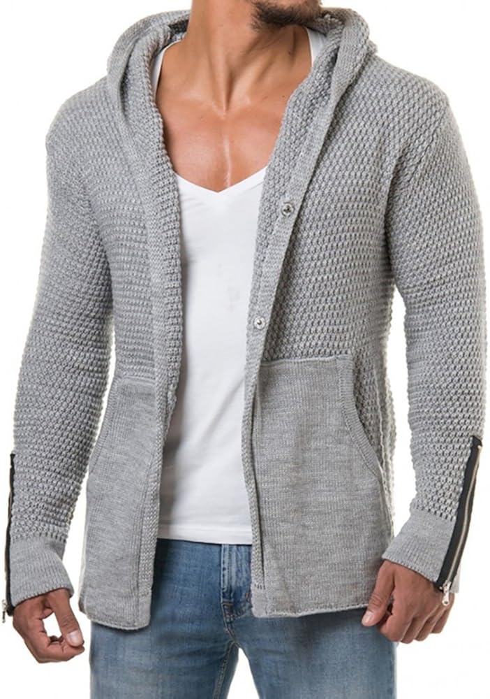 mens chunky knit hooded cardigan