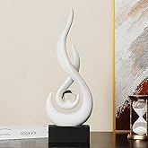 Bocnity Modern Flame Sculpture Decor Flame Statue with Glass Ball Resin Abstract Art Figurines Centerpiece for Home Living Room Stand Coffee Table Office Decor (Medium White)
