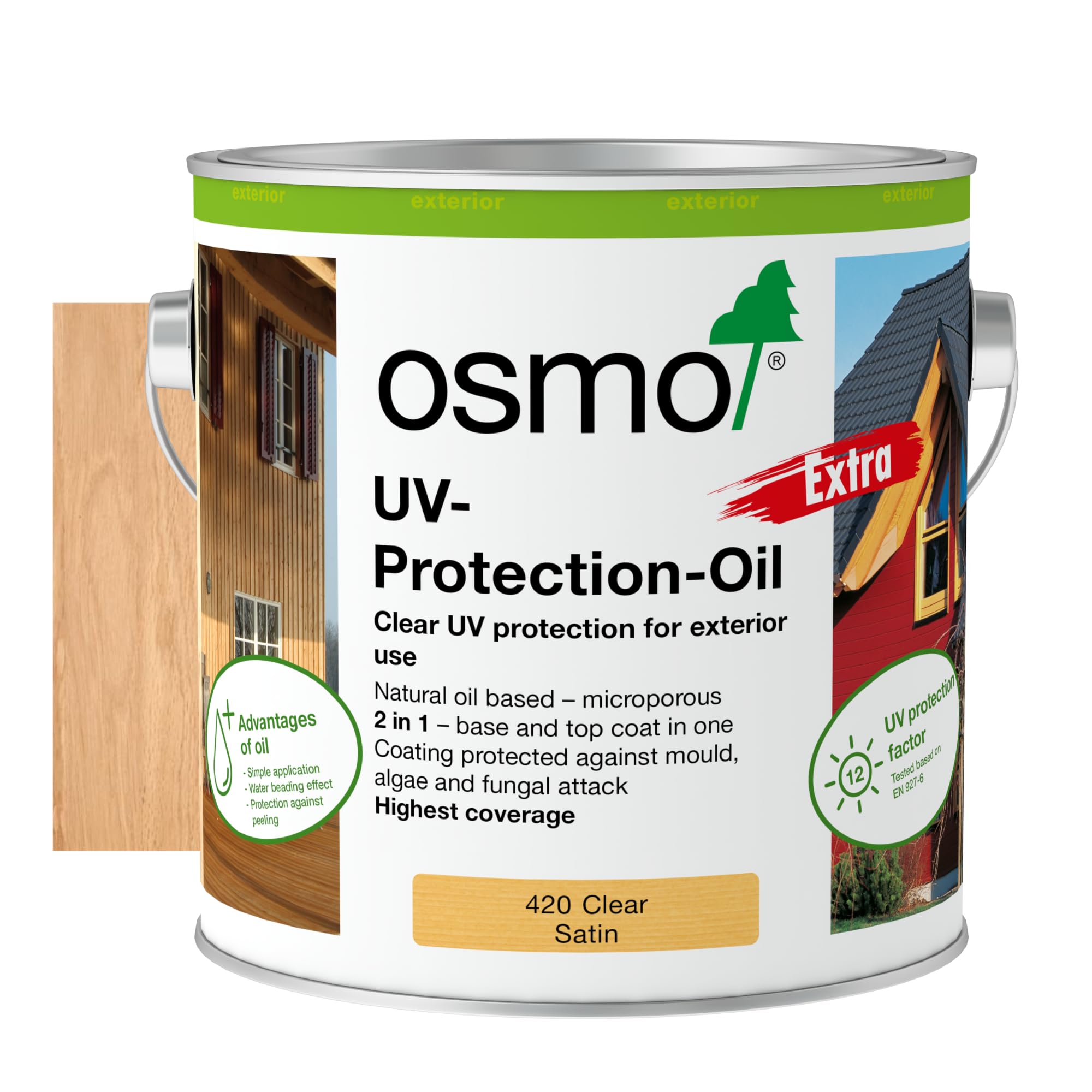 Osmo UV-Protection Oil Extra - Wood Preserver Outdoor 420, Clear Satin, 2.5L - Durable Oil for Wooden Outdoor Surfaces, Water & Dirt Resistant, Wood Treatment & Finish