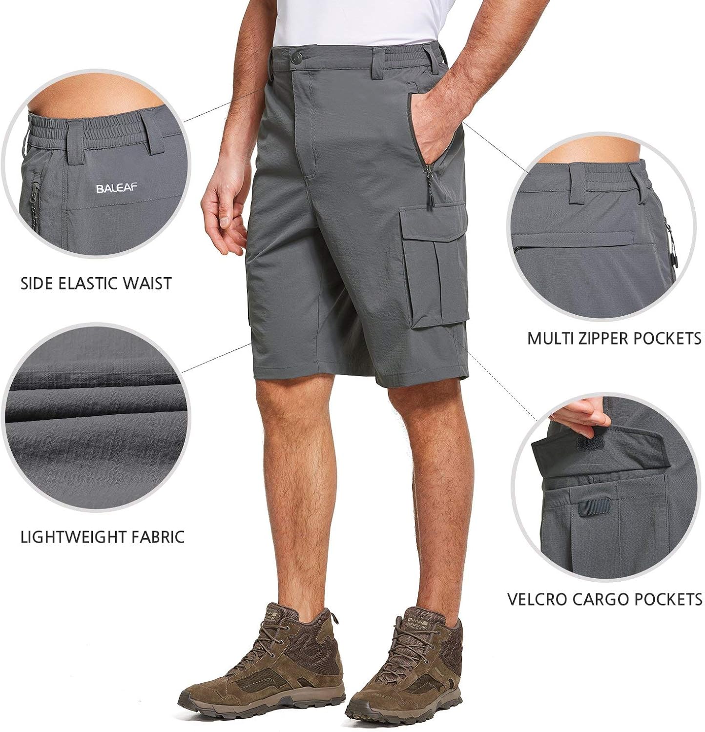 BALEAF Men's Stretch UPF 50+ Cargo Shorts Quick Dry Lightweight Breathable for Hiking, Camping, Travel: Clothing