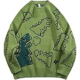 VDWIP Women's Dinosaur Sweater Vintage Oversized Sweater Y2K Graphic Knit Pullover Sweater Unisex Casual Cute Kawaii Tops