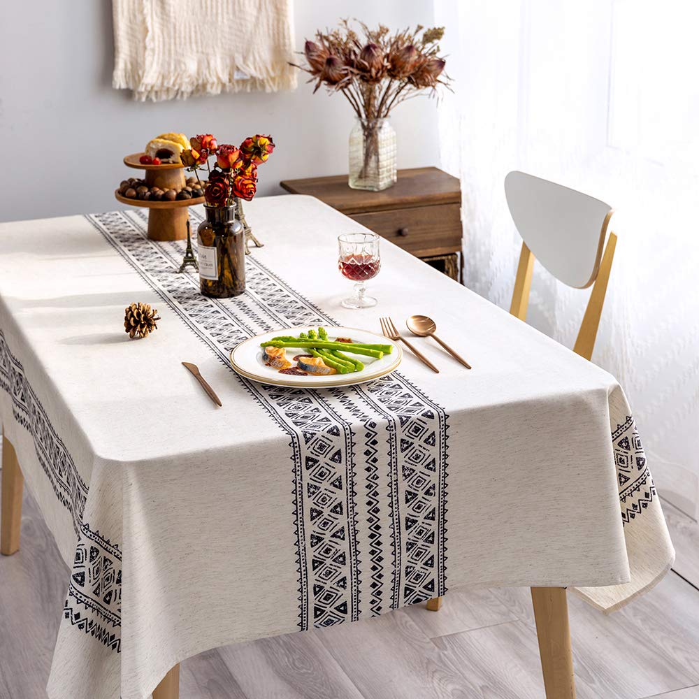 GLORY SEASON Modern and Minimalist Tablecloth Linen Fabric Farmhouse Decoration 52x70 Rectangle Bohemian Printed Pattern Non-Fade Washable Stylish Oblong Table Cover for Kitchen Dining Tabletop