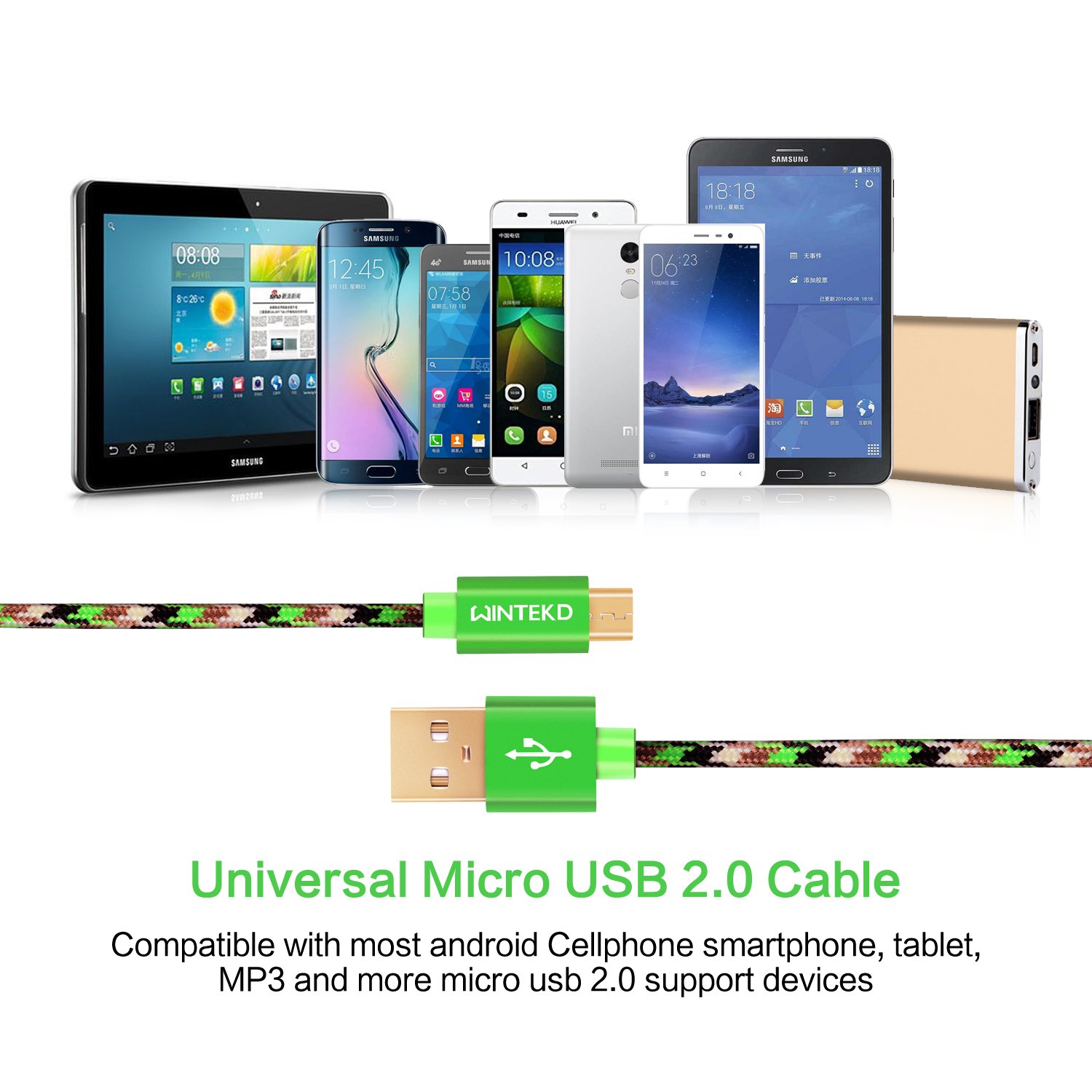 Micro USB Android Cable, Wintekd [2-Pack 3.3ft] Premium Nylon Braided High Speed USB to Micro USB Charging Cord Android Fast Charger for Samsung Galaxy S7/S6/S5/Edge,Note 5/4/3,HTC,LG - (Camo Forest)