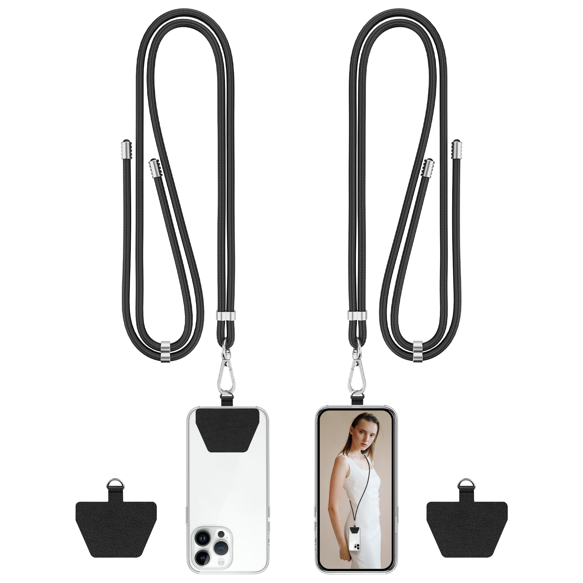 COCASES Crossbody Phone Lanyard Strap with Patch, Adjustable Nylon Neck Strap Necklace Phone Compatible with Most Smartphones (Black & Black)