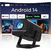 Mini Projector for Bedroom with WiFi and Bi-directional Bluetooth 1080P 4K Support Smart Android TV OS Built-in Apps Auto Keystone Compatible with Netflix, YouTube, Prime Video, Disney+ Black