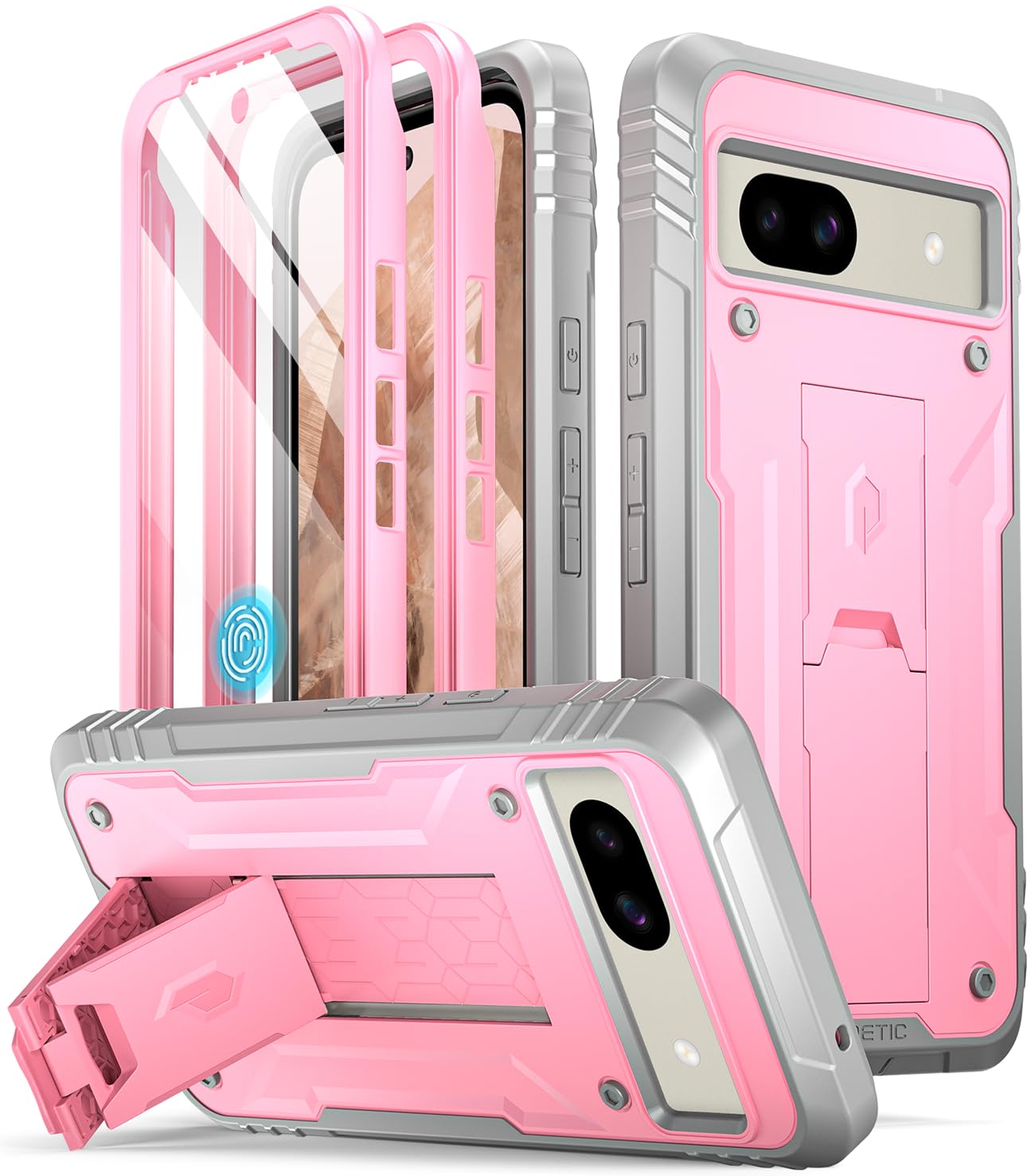 Poetic Revolution Case Compatible with Pixel 8A 5G, Full Body Rugged Shockproof Protective Cover Case with Kickstand, Built-in Screen Protector Work with Fingerprint ID, Pink — image 1