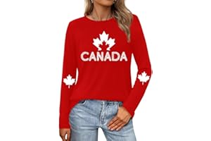 Cutesong Womens Canada Long Sleeve Canada Day Flag T-Shirt Canadian Maple Leaf Shirts