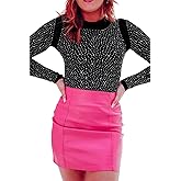 Hotmiss Seamless Long Sleeve Thong Bodysuit for Women Rhinestone Studded Fishnet Tops Thong Shirt