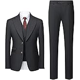 Mgnaie Mens Pin Stripe Suit 3 Piece Classic Business Suits for Wedding Prom Tuxedo Jacket Vest Pants Two Button