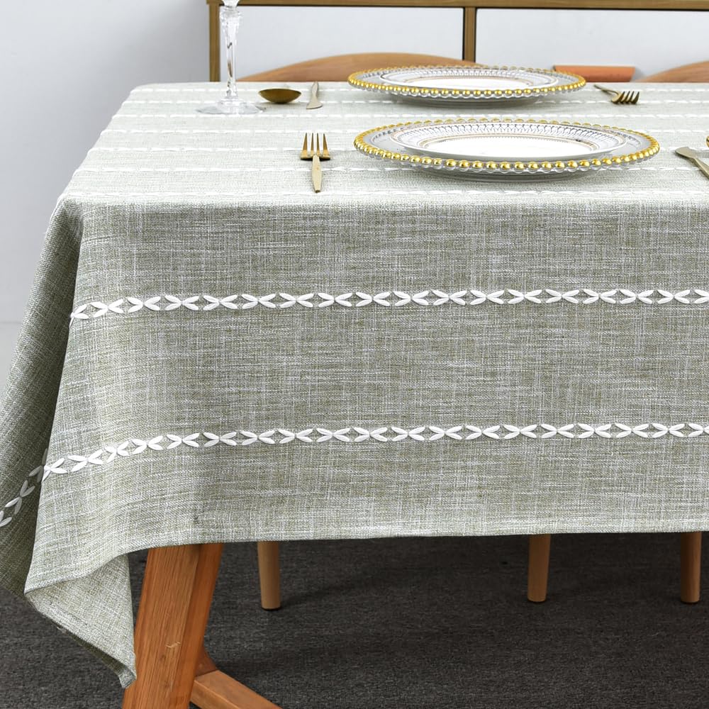 Plenmor Table Cloth for Rectangular Table Natural Tablecloth for Outdoor Cotton Linen Looking Fabric Table Cover for Kitchen Garden (Sage Green, 135 x 180 cm)