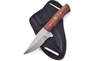 FH TRADERS Handmade Fixed Blade Hunting Knife - 8 Inches Stainless Steel Razor Sharp Blade Full Tang Bushcraft Knives with Premium Leather Sheath. Used For Outdoor Camping, Hiking, Skining Knife, Forged Tracker.