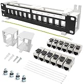 Enmane 12 Port Patch Panel CAT6a Patch Panel (EC Listed) Wall Mount 10 Inch Bracket Included for Cat6, Cat5e, Cat5 Cabling (1U CAT6a)