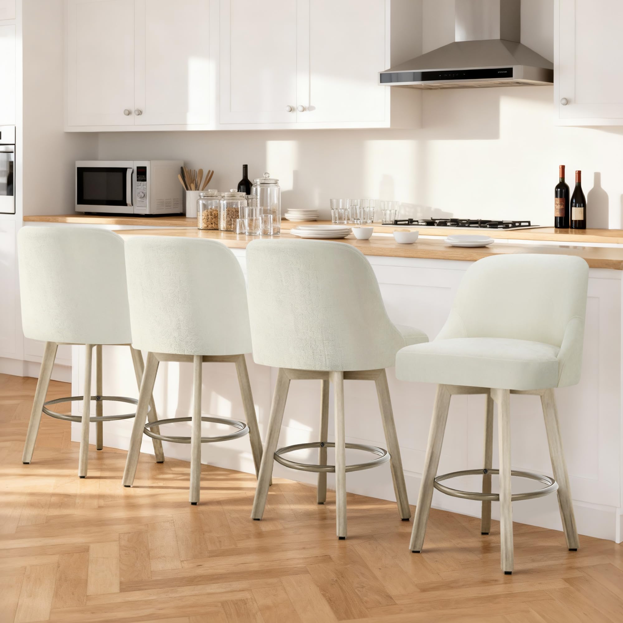 Photo 1 of **SELLING FOR PARTS**
4/11/2026 ***TWO CHAIRS*** Counter Height Bar Stools Set of 2, Modern Swivel Barstools with Back and Wood Legs, Fabric Upholstered Bar Chairs, 26" Seat Height Counter Stools for Kitchen Island,Ivory