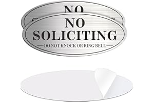 MONGFUN No Soliciting Sign, 2 Pack Self-Adhesive Aluminum Metal No Solitation Do Not Knock or Ring Bell Sign, 7.0 x 3.0 inches Fade Resistang Signs for Office and Home (Brushed Nickel/Black)