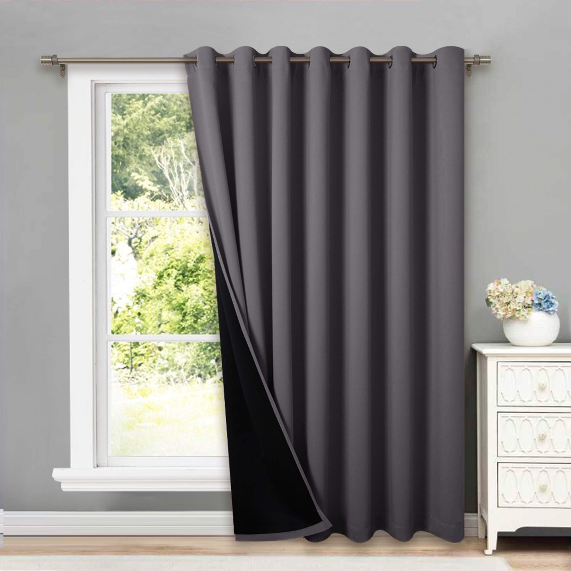 Photo 1 of NICETOWN Total Shade Patio Door Curtain, Heavy-Duty Full Light Shading Sliding Door Drape Room Divider Curtain, Vertical Blinds for Window?1 Panels, 100 inches Wide x 84 inches Long, Gray