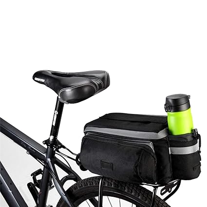 Traderplus Bike Pannier Bag Durable Waterproof Nylon With Reflector Handbag Shoulder Strap Rack Rear Trunk Tote Bag Strong Velcro Zipper