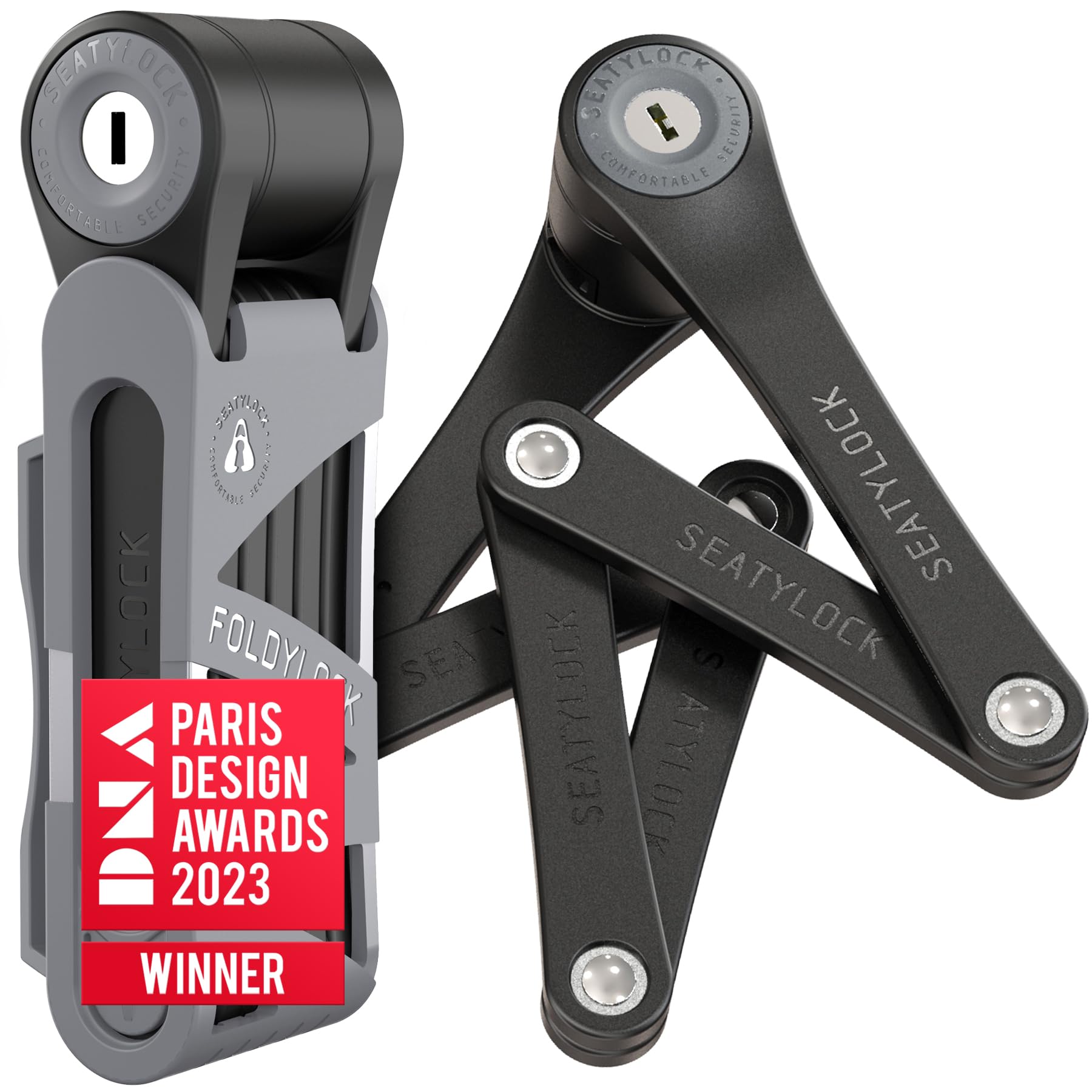 FoldyLock Mini Folding Bike Lock with Key - Patented Lightweight Heavy Duty High Security Anti Theft - Cut Proof Silver Sold Secure Bicycle Lock for Electric Scooters and Bikes - 29.5"